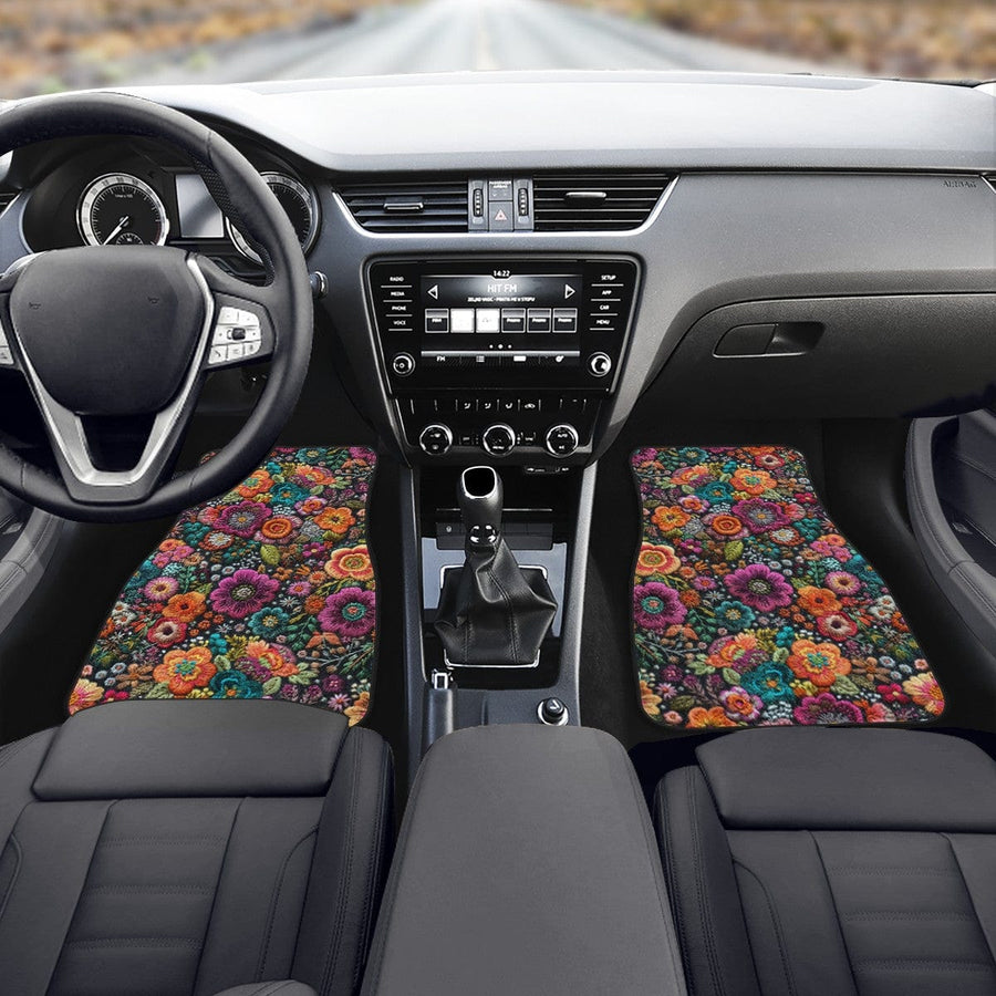 Purple Flowers Car Floor Mats, front mats fitted in a car