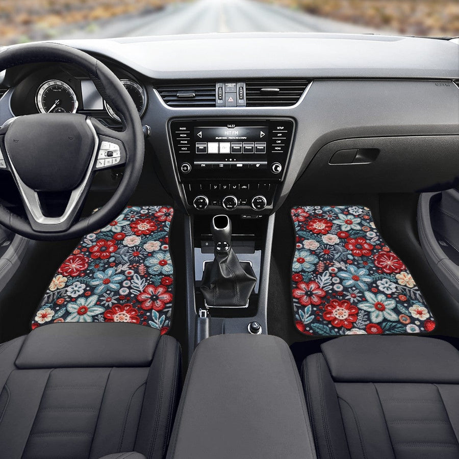 Winter Flowers Car Floor Mats, front mats fitted in a car