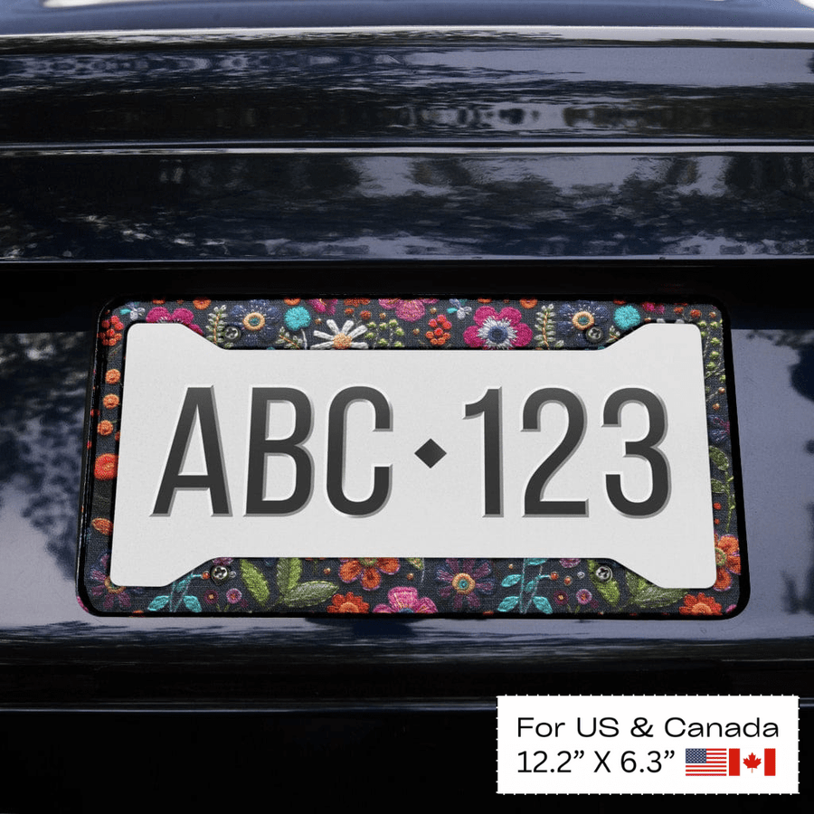 Felt Flowers License Plate Frame fitted on a car