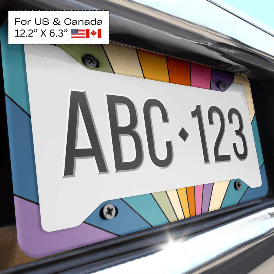 Retro Sun Rays License Plate Frame, close-up of the frame