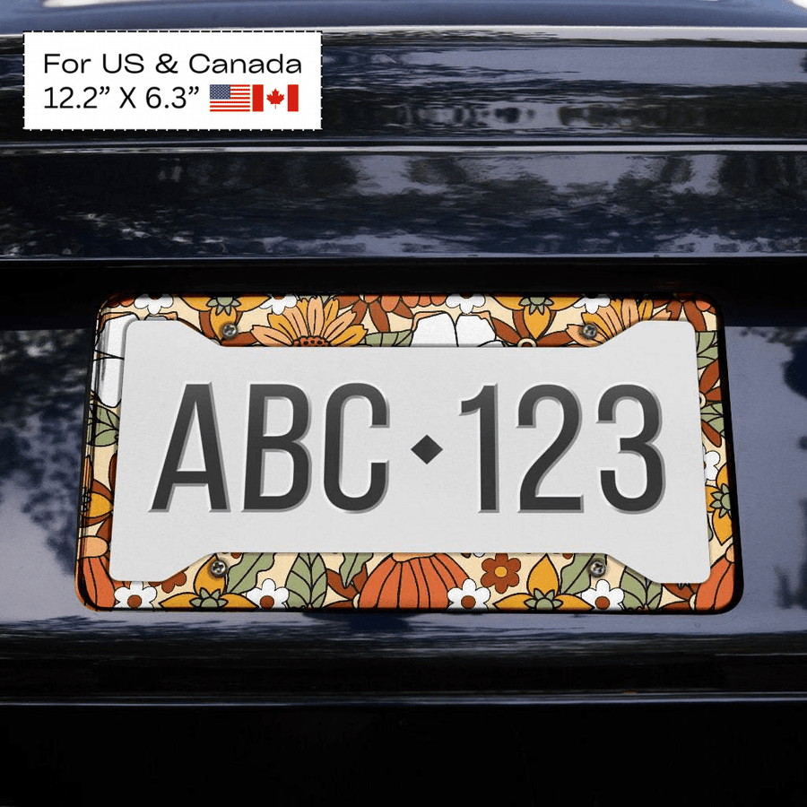Rustic Blooms License Plate Frame fitted on a car (view 3)