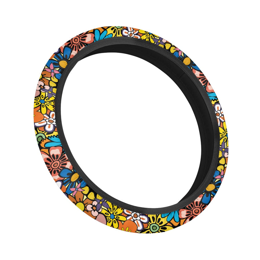 Floral Dream Golf Cart Steering Wheel Cover on its own