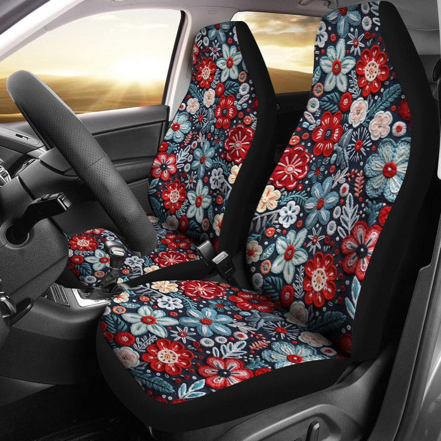 Winter Flowers Faux Suede Car Seat Covers (Set of 2) fitted on front car seats