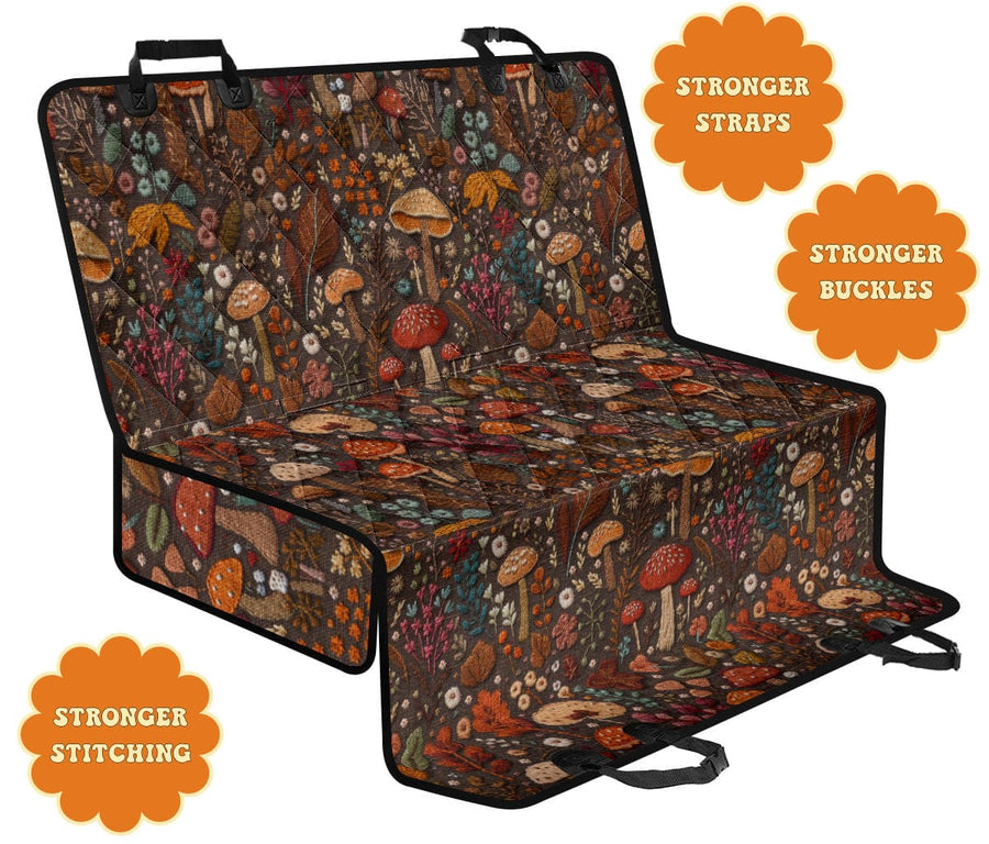 Brown Mushrooms Dog Car Seat Covers with its main features labelled