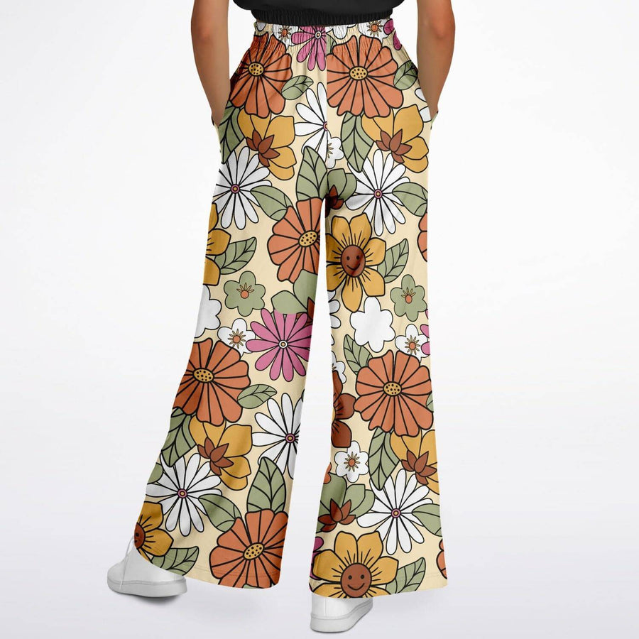 Hippie Flower Power Flare Pants worn by a model