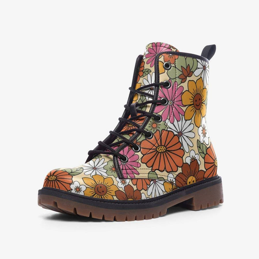 Hippie Flower Power Combat Boots, Floral Boots