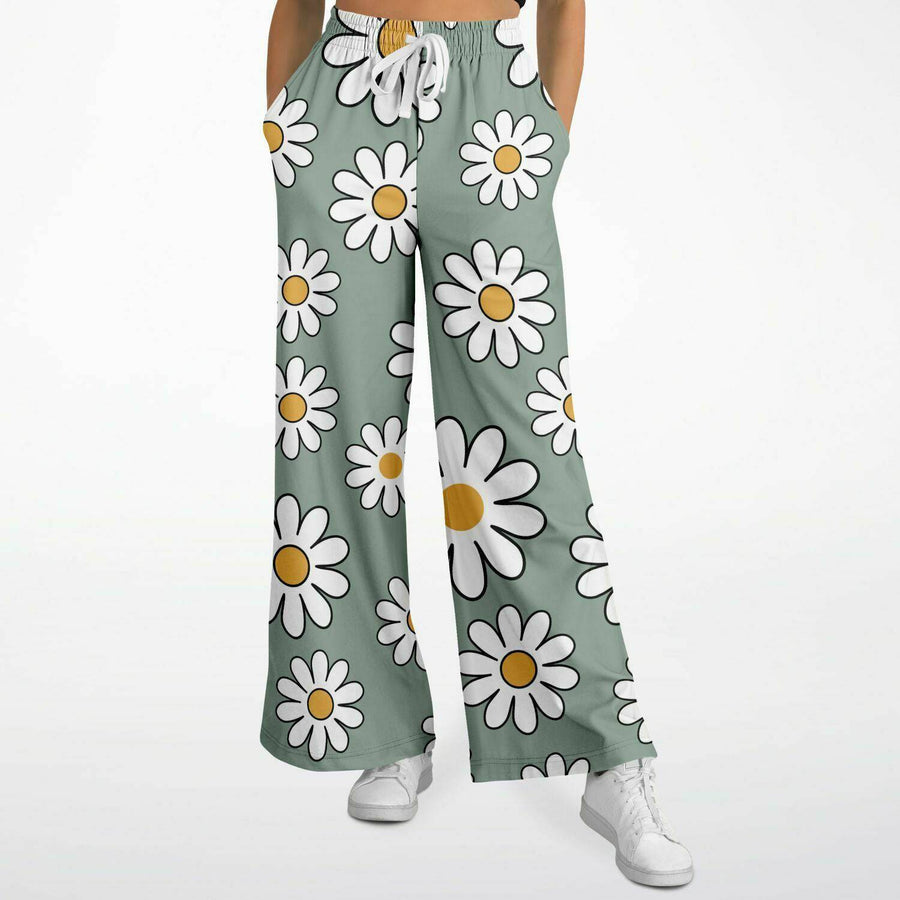 70s 90s Cute Hippie Daisy Wide Leg Flare Pants