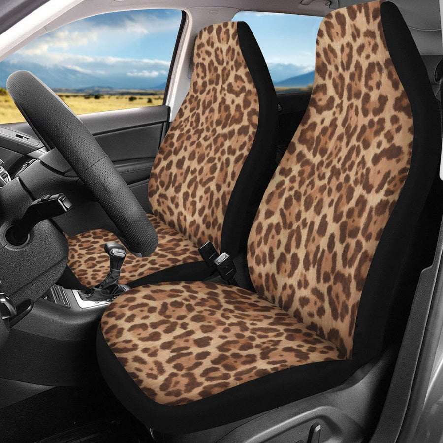 Leopard Faux Suede Car Seat Covers (Set of 2) fitted on front car seats