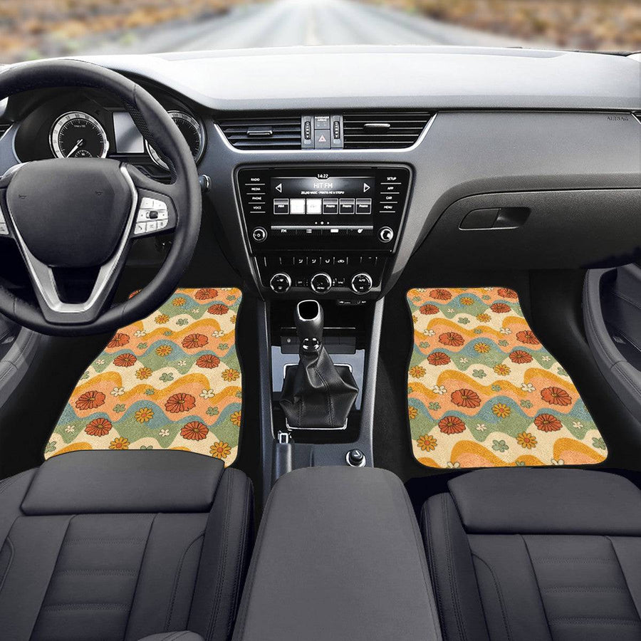 Groovy Daisy Mod Car Floor Mats, front mats fitted in a car