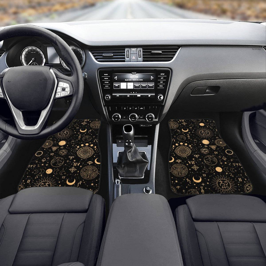 Black And Sand Celestial Car Floor Mats, front mats fitted in a car