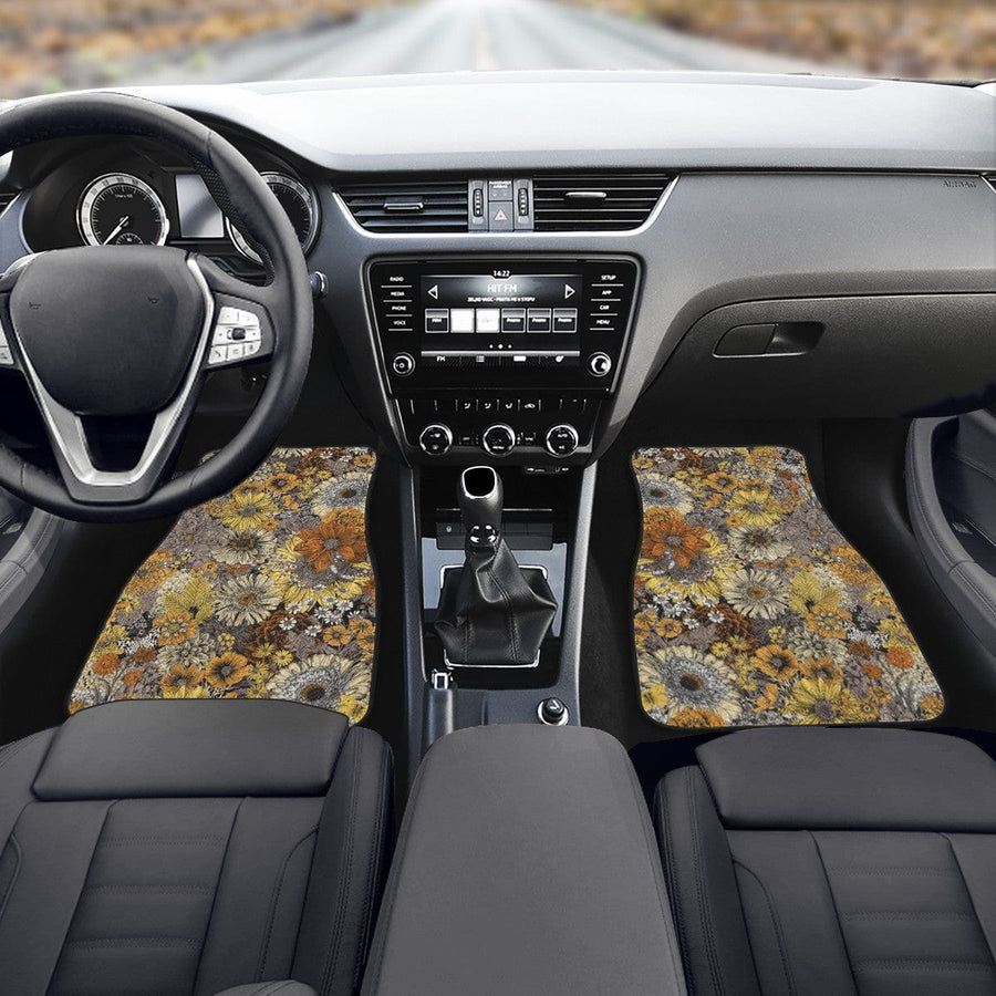 Fall Flowers Car Floor Mats, front mats fitted in a car