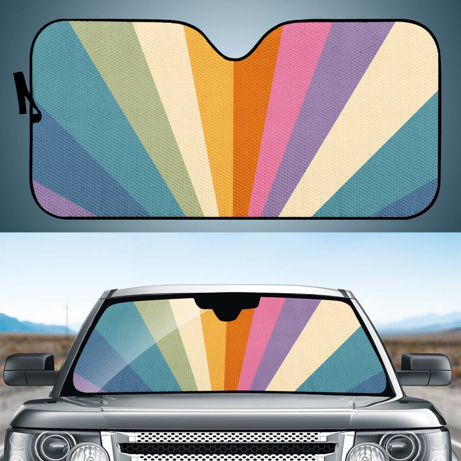Retro Sun Rays Non Outlined Car Shade open and fitted in a car windscreen