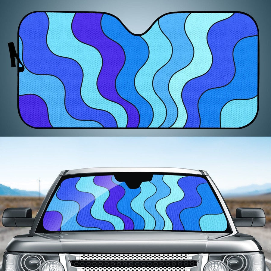 Aqua Vibes Car Shade open and fitted in a car windscreen