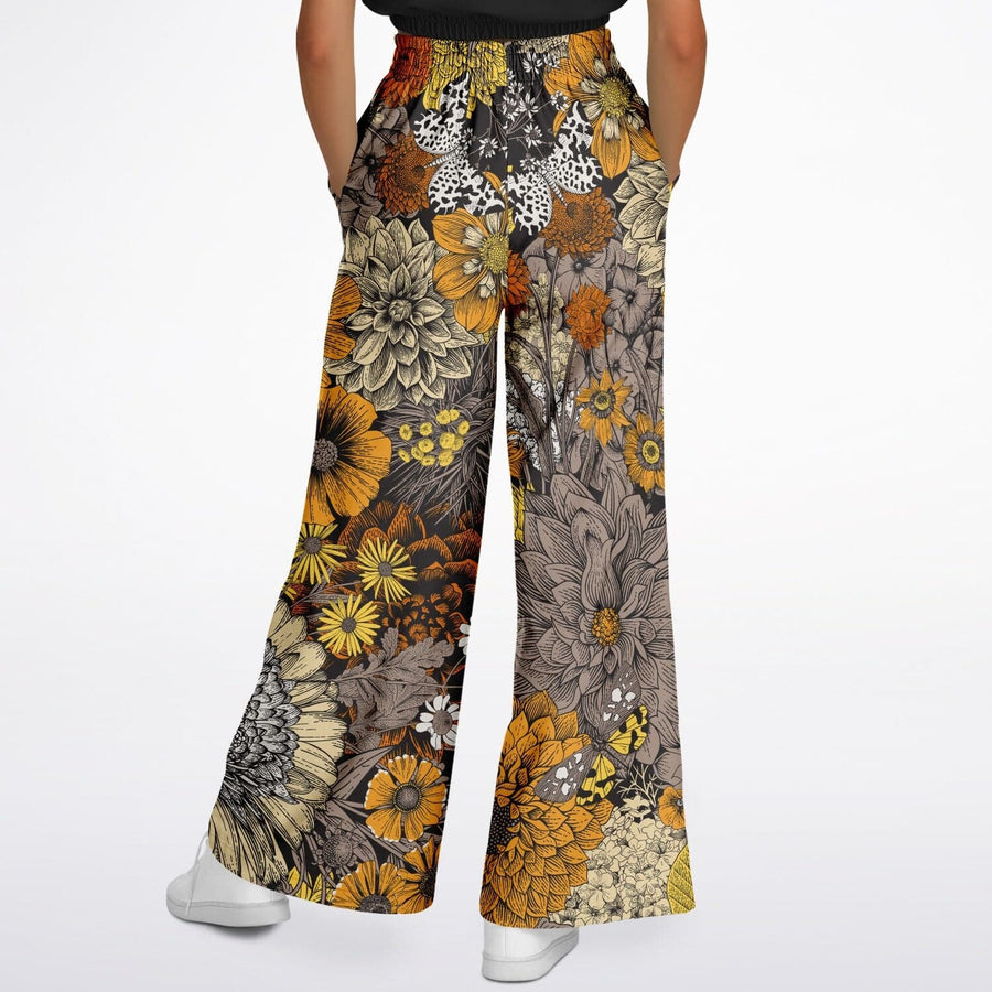 Fall Flowers Flare Pants worn by a model