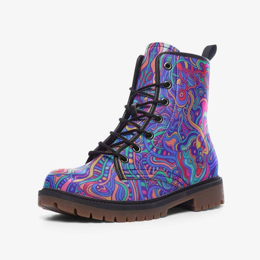 Psychedelic Aurora Combat Boots, Trippy Shoes