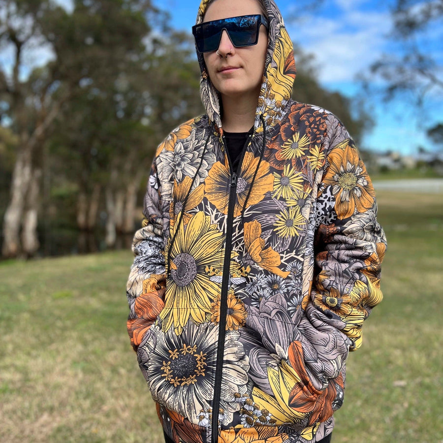 Fall Floral Zip Up Hoodie, Full Zip Hoodie | Graphic and Cool Hoodies