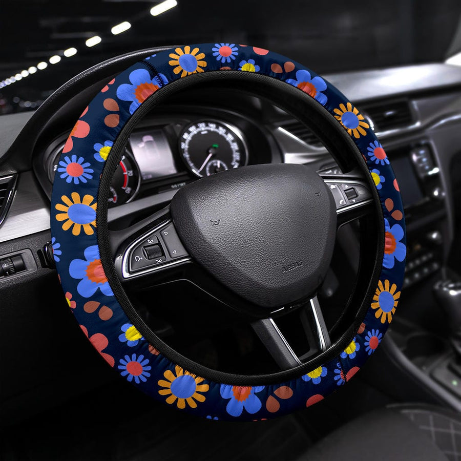 Navy Blue Daisy Mod Steering Wheel Covers fitted on a steering wheel