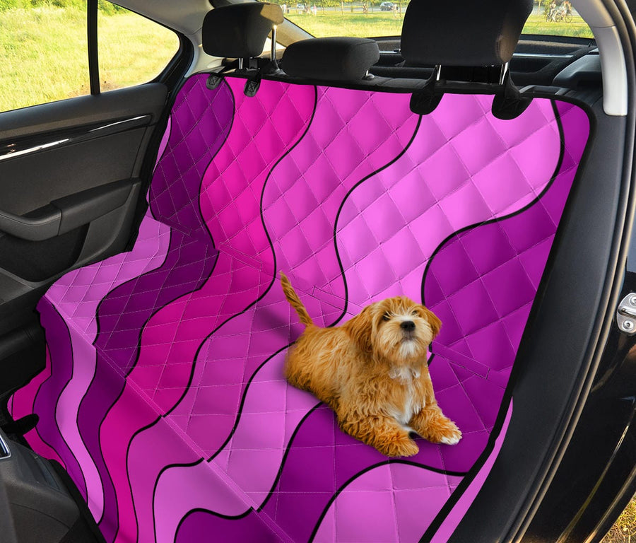 Magenta Vibes Dog Car Seat Covers with a dog sitting on it in a car back seat