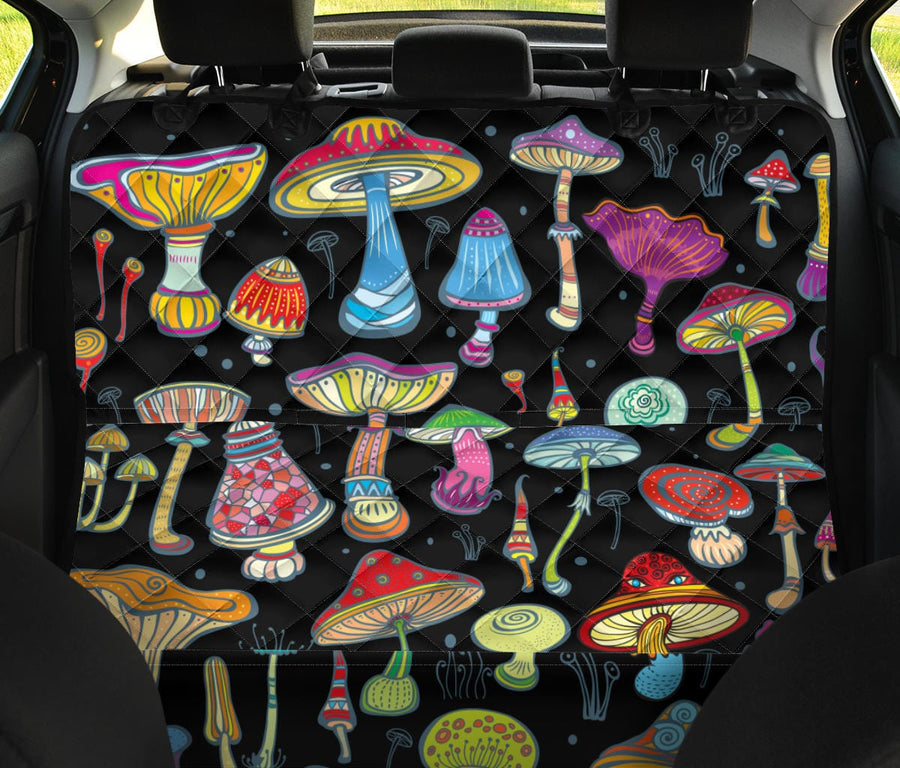 Magic Mushrooms Dog Car Seat Covers covering a car back seat