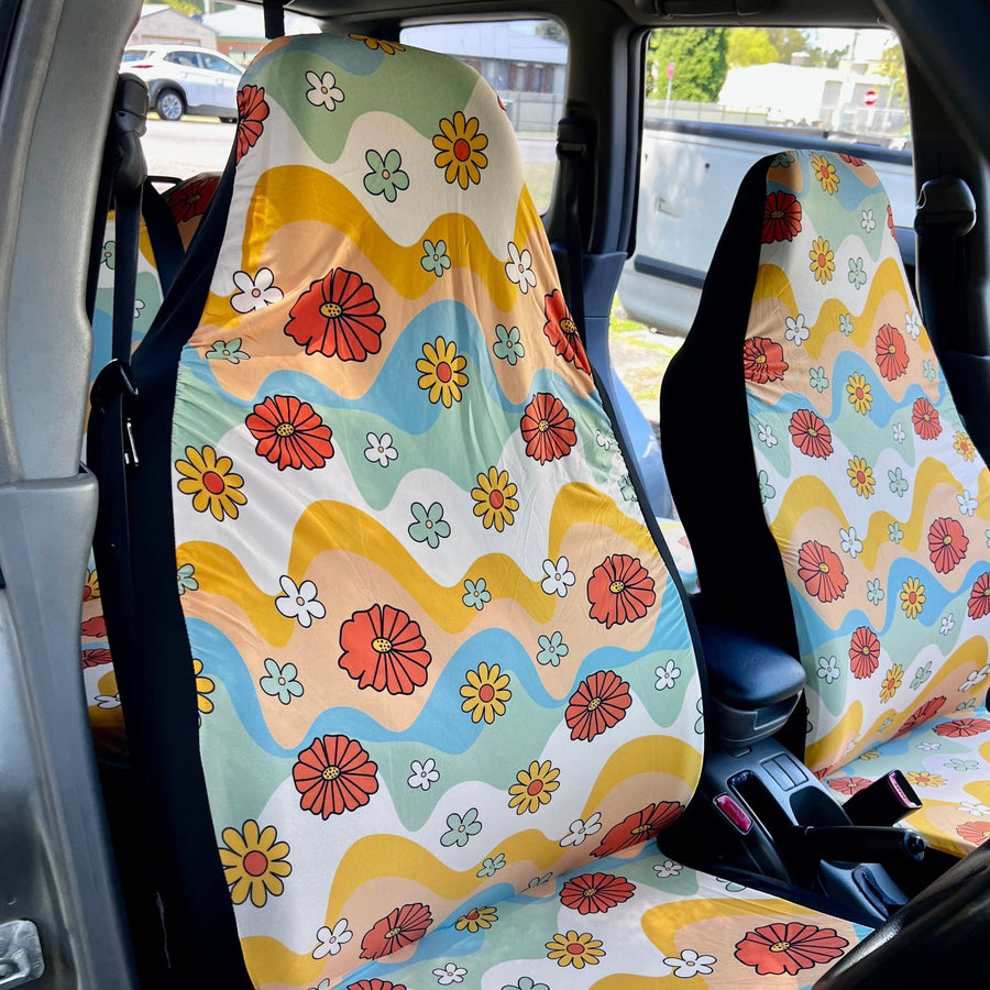 Groovy Daisy Mod Car Seat Covers fitted on car seats (view 5)