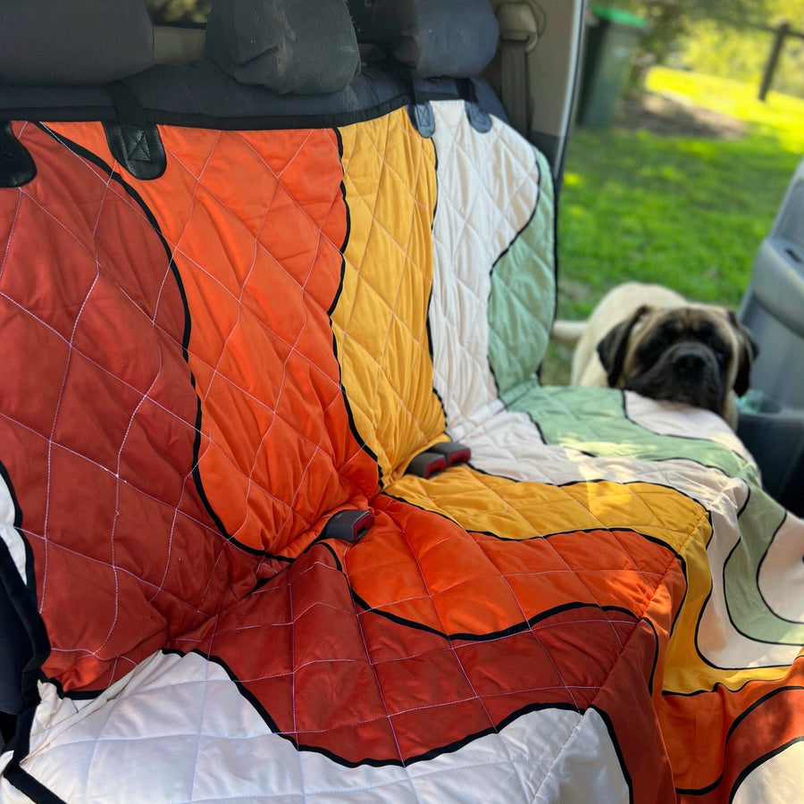 Retro Groovy Vibes Dog Car Seat Covers on their own