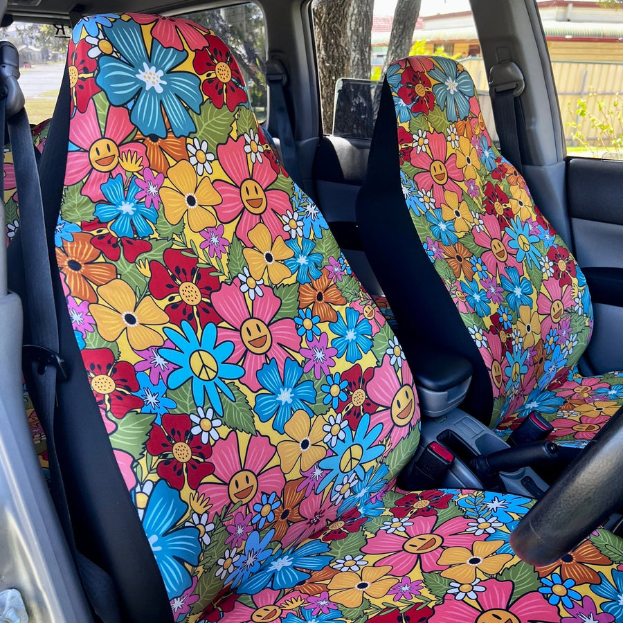 Hippie Smiling Cuties Car Seat Covers fitted on car seats