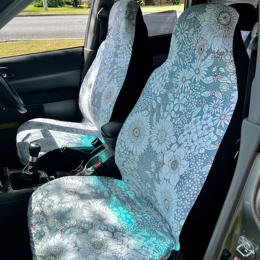 Snowy Field Of Flowers Car Seat Covers fitted on car seats (view 4)