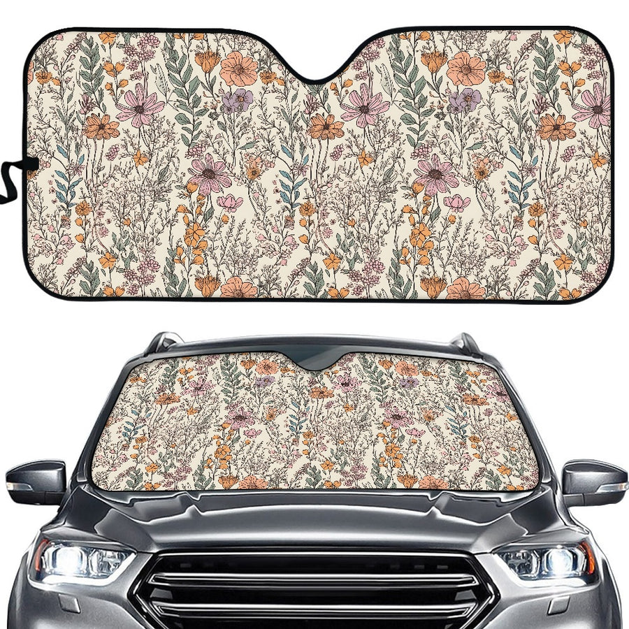Wildflowers Car Shade in a car windscreen and on its own