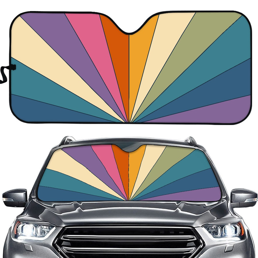 Descending Rainbow Car Shade fitted in a car windscreen