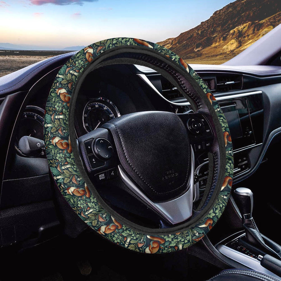 Woodland Fox Steering Wheel Covers fitted on a car steering wheel (view 2)