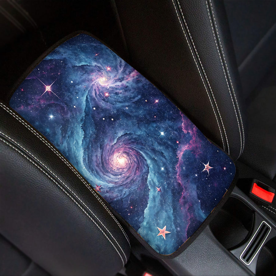 Blue Galaxy Car Console Cover fitted on a car centre console (view 2)