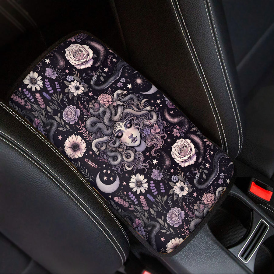 Purple Medusa Car Console Cover fitted on a car centre console (view 2)