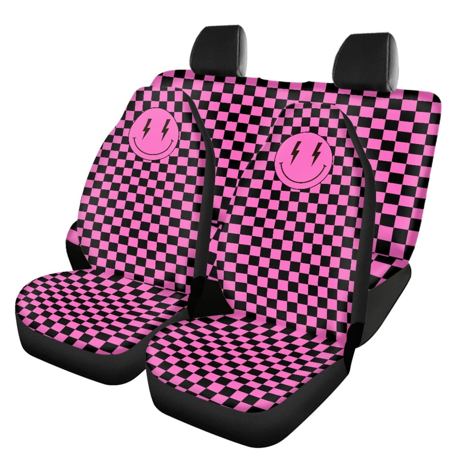 Pink Checkered Lightning Bolt Smiling Face Car Seat Covers on their own (view 2)