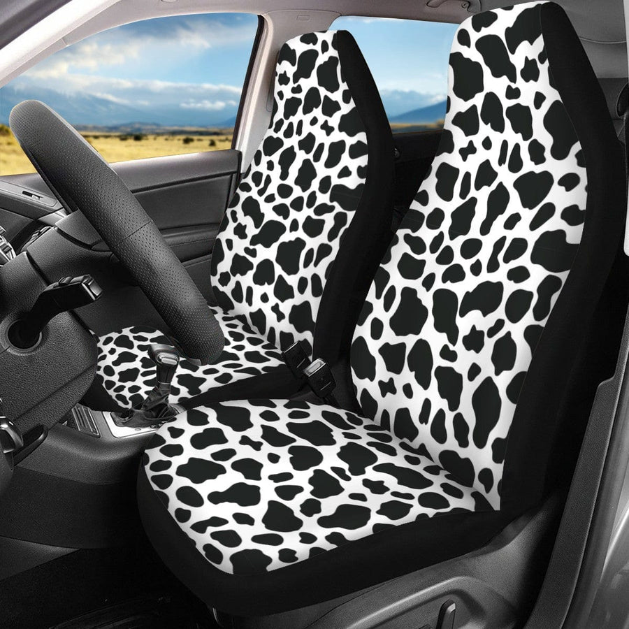 Cow Print Faux Suede Car Seat Covers (Set of 2) fitted on front car seats