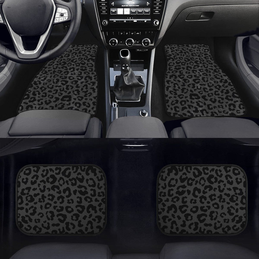 Black Leopard Car Floor Mats, all four mats fitted in a car