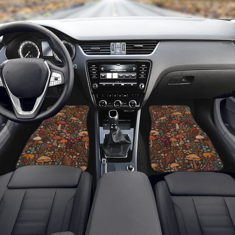 Brown Mushrooms Car Floor Mats, front mats fitted in a car