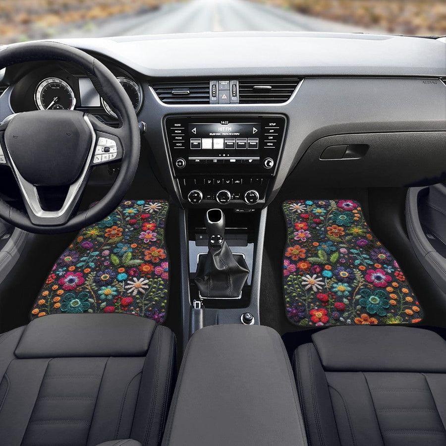 Felt Flowers Car Floor Mats, front mats fitted in a car