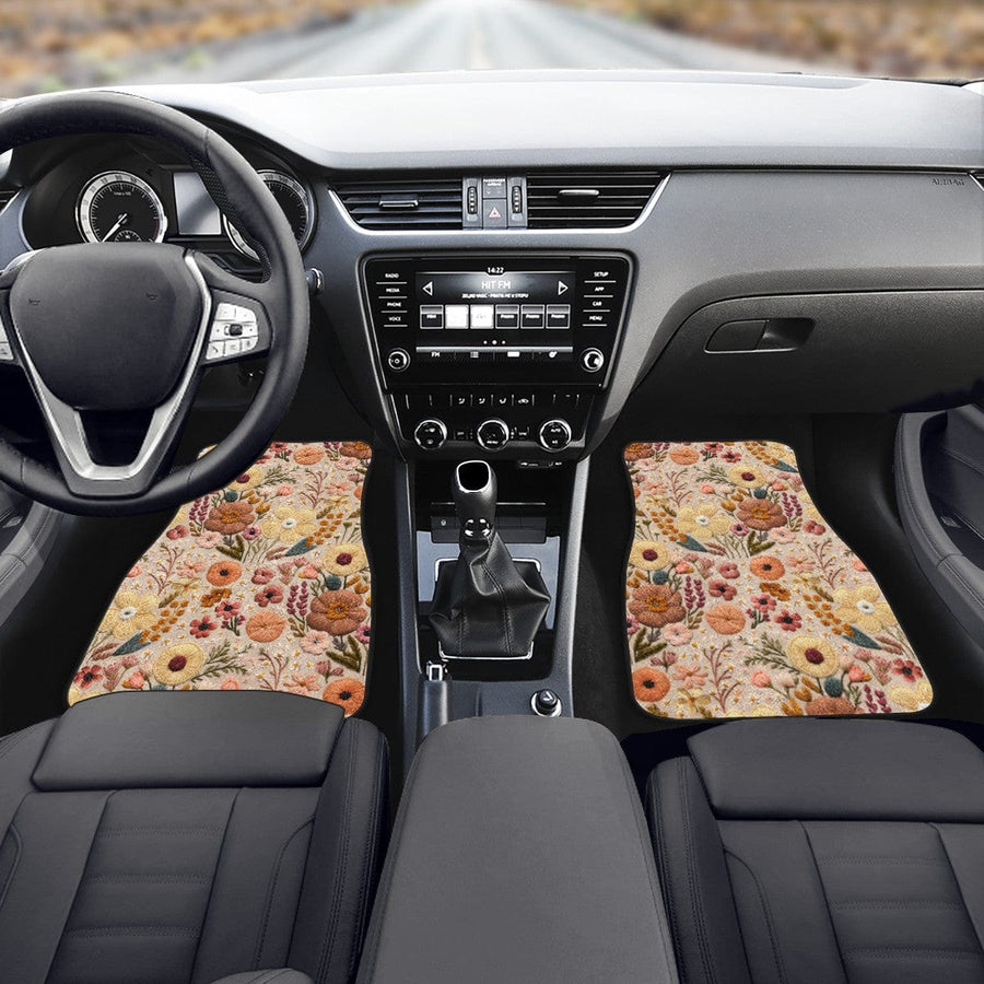 Summer Wildflowers Car Floor Mats, front mats fitted in a car
