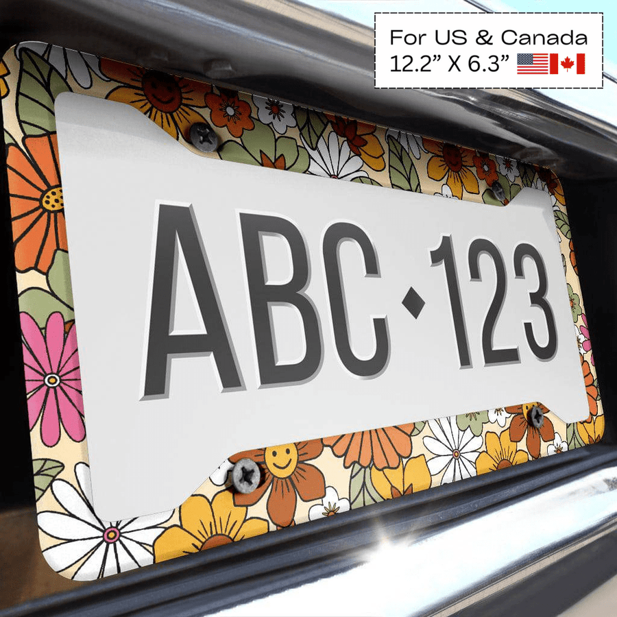 Hippie Flower Power License Plate Frame, close-up of the frame (view 2)