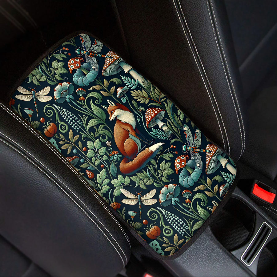 Woodland Fox Car Console Cover fitted on a car centre console (view 2)