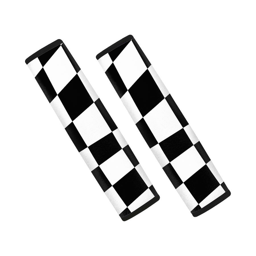 Wavy Black and White Checkered Seat Belt Covers (Set of 2), set of two covers