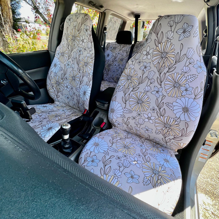 Creamy Flowers Car Seat Covers fitted on car seats (view 5)