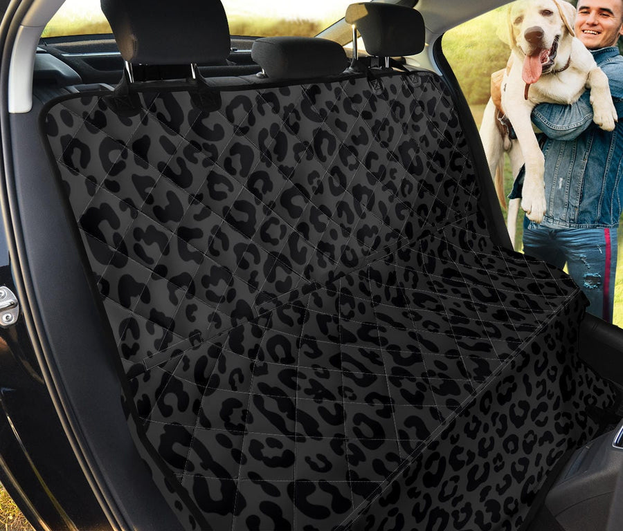 Black Leopard Dog Car Seat Cover fitted across a car back seat as a hammock