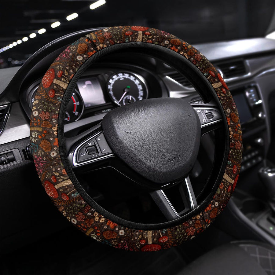 Brown Mushrooms Steering Wheel Covers fitted on a steering wheel