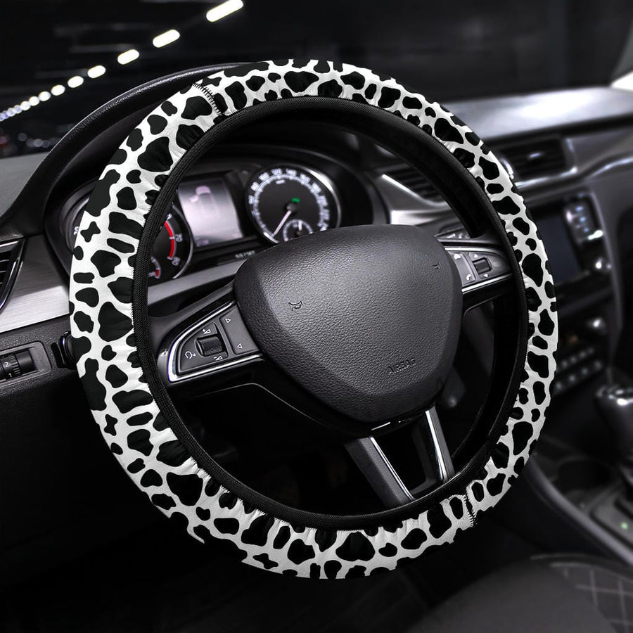 Cow Print Steering Wheel Covers fitted on a steering wheel