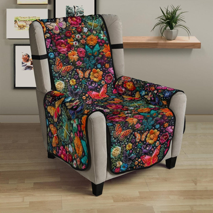 Butterflies Faux Embroidery Couch Covers on a sofa or recliner in a living room