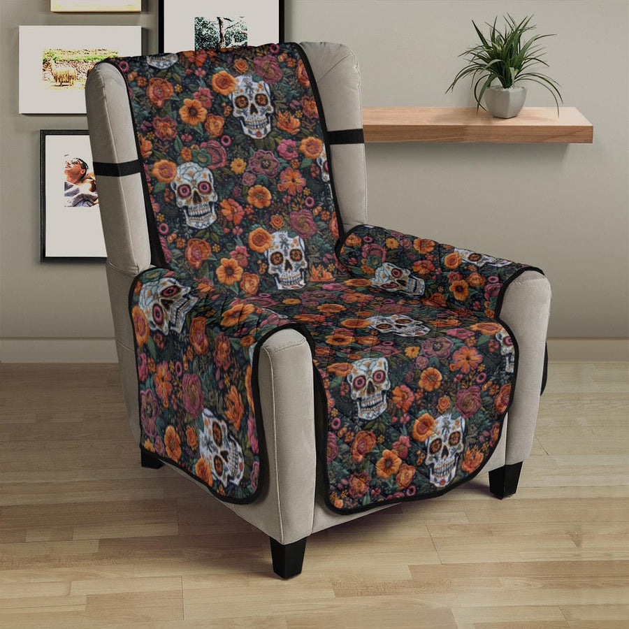 Boho Skulls Faux Embroidery Couch Covers on a sofa or recliner in a living room
