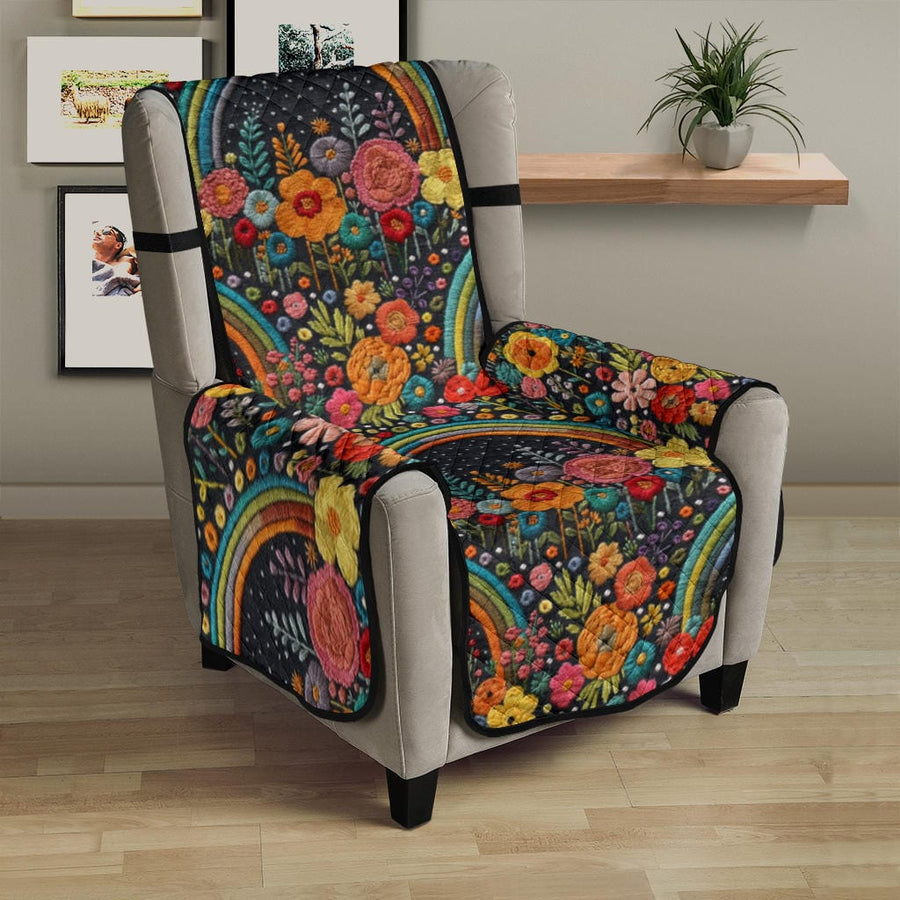 Rainbow Arch Faux Embroidery Couch Covers on a sofa or recliner in a living room