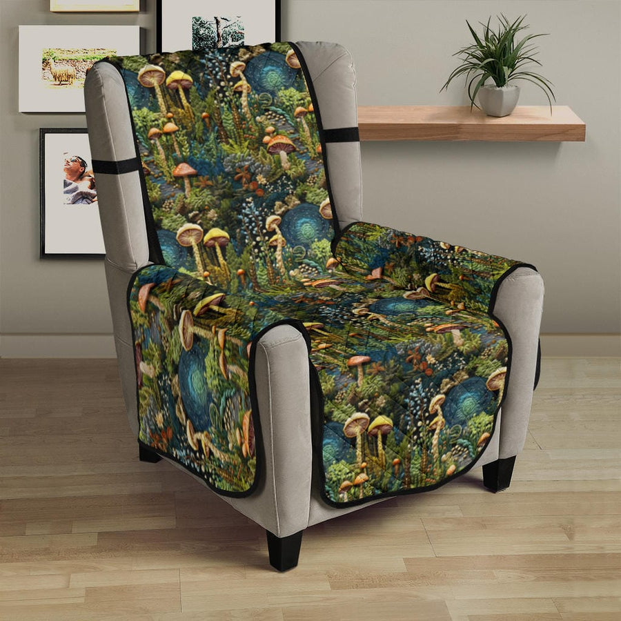 Mushroom Land Faux Embroidery Couch Covers on a sofa or recliner in a living room (view 2)