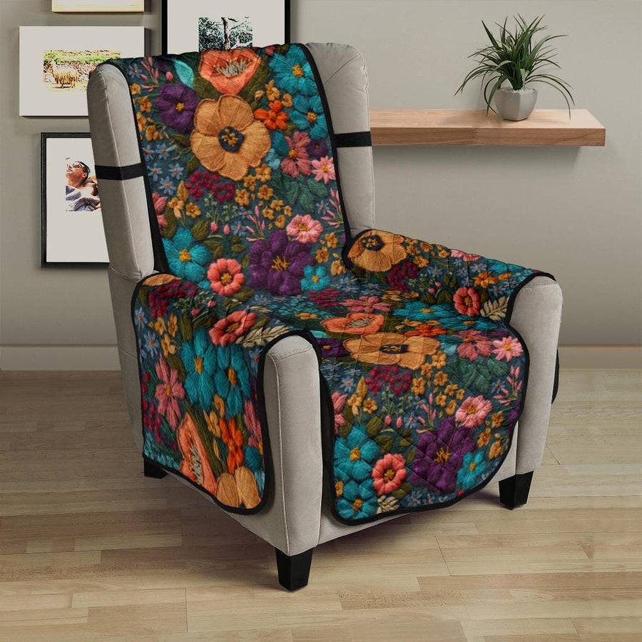Orange Flowers Faux Embroidery Couch Covers on a sofa or recliner in a living room